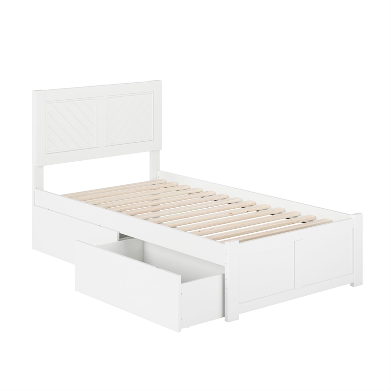 AFI Canyon Twin Wood Storage Platform Bed with Footboard & 2 Drawers in White