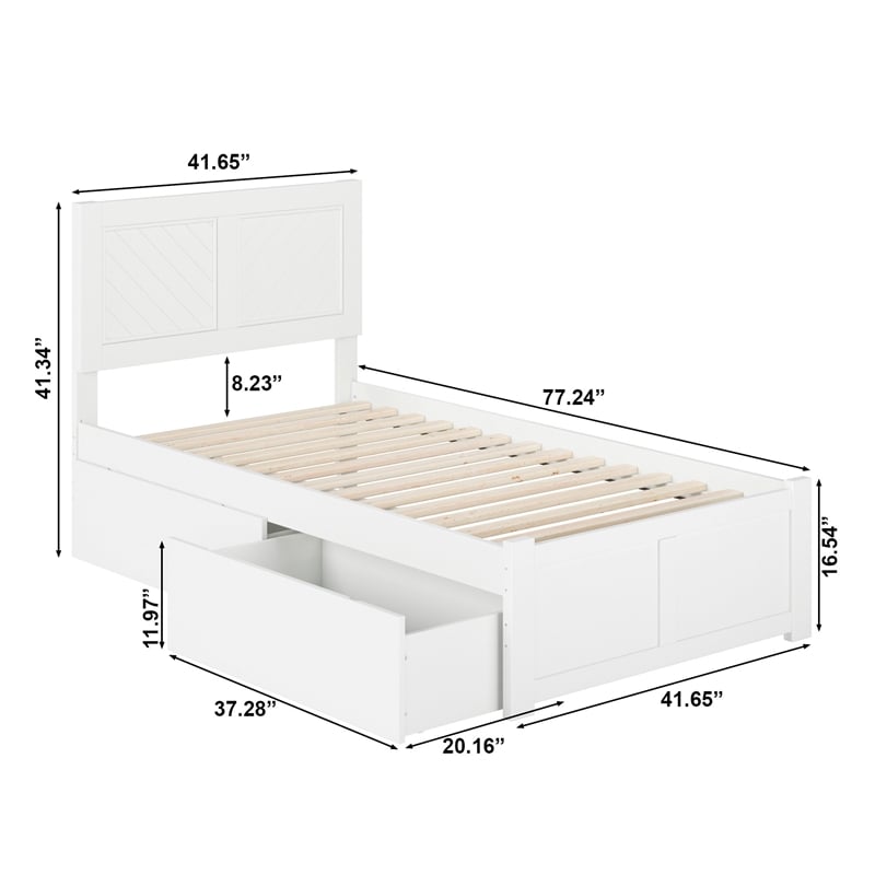 AFI Canyon Twin Wood Storage Platform Bed with Footboard & 2 Drawers in White