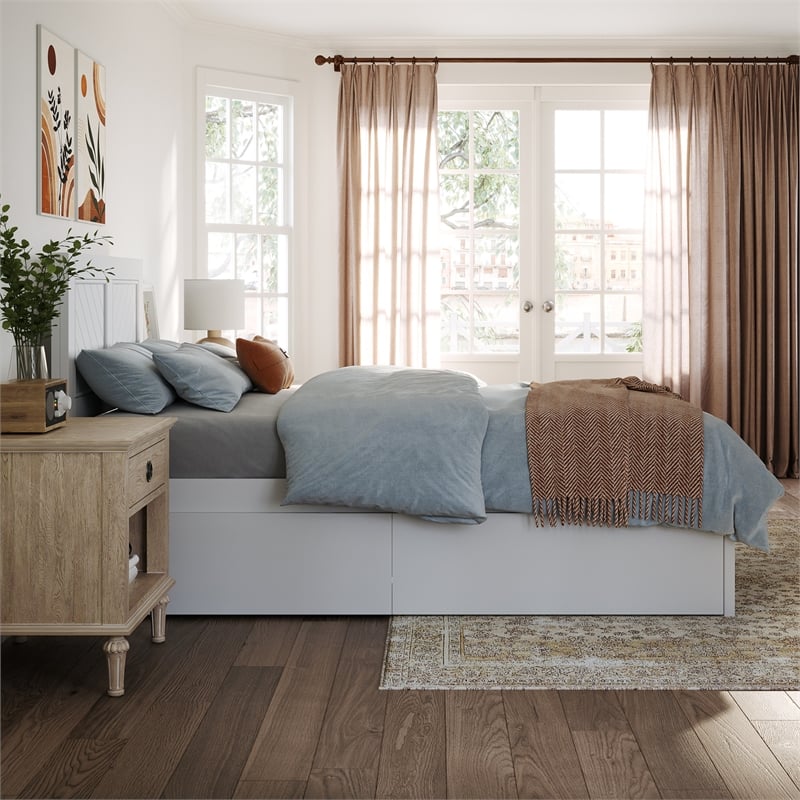 AFI Canyon Twin Wood Storage Platform Bed with Footboard & 2 Drawers in White