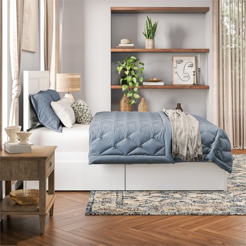 AFI Canyon Full Wood Platform Bed with Footboard & 2 Storage Drawers in White