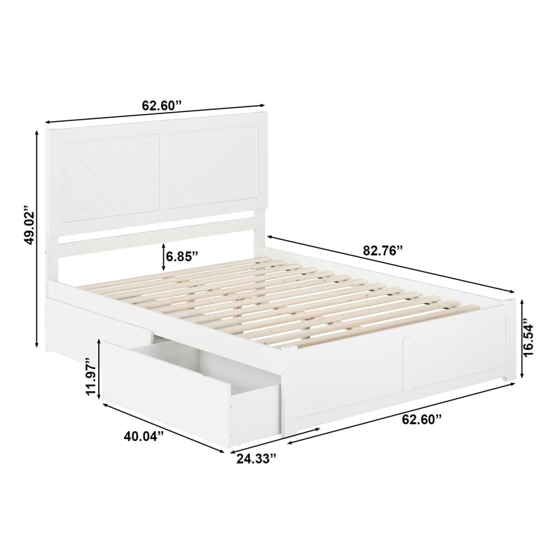 AFI Canyon Queen Wood Platform Bed with Footboard & 2 Storage Drawers in White