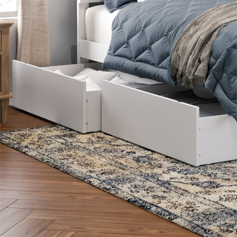 AFI Canyon King Wood Platform Bed with Footboard & 2 Storage Drawers in White