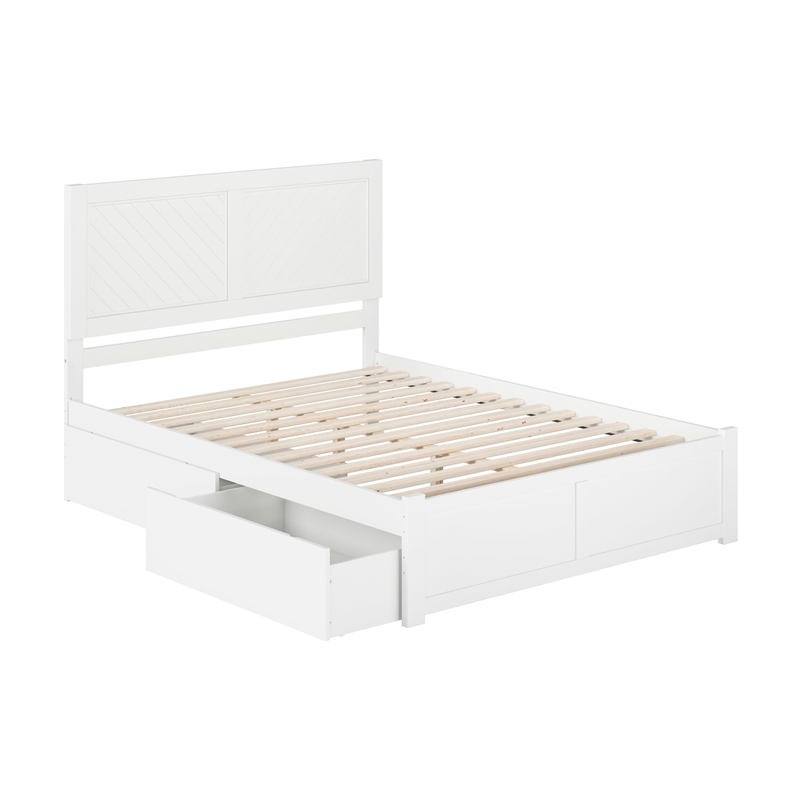 AFI Canyon King Wood Platform Bed with Footboard & 2 Storage Drawers in White