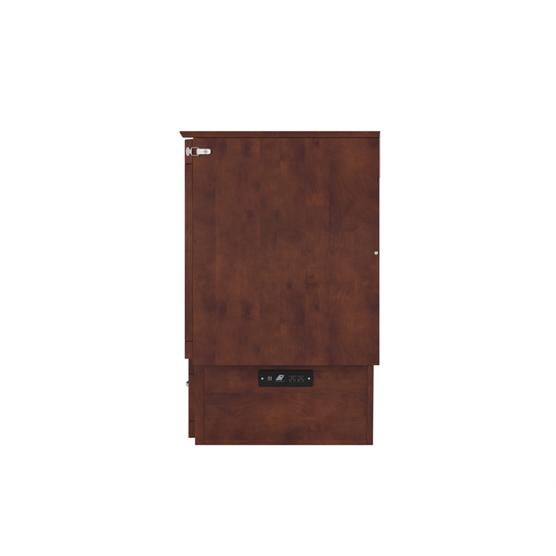 Nantucket Twin Wood Murphy Bed Chest w/ Mattress and Built-in Charger in Walnut
