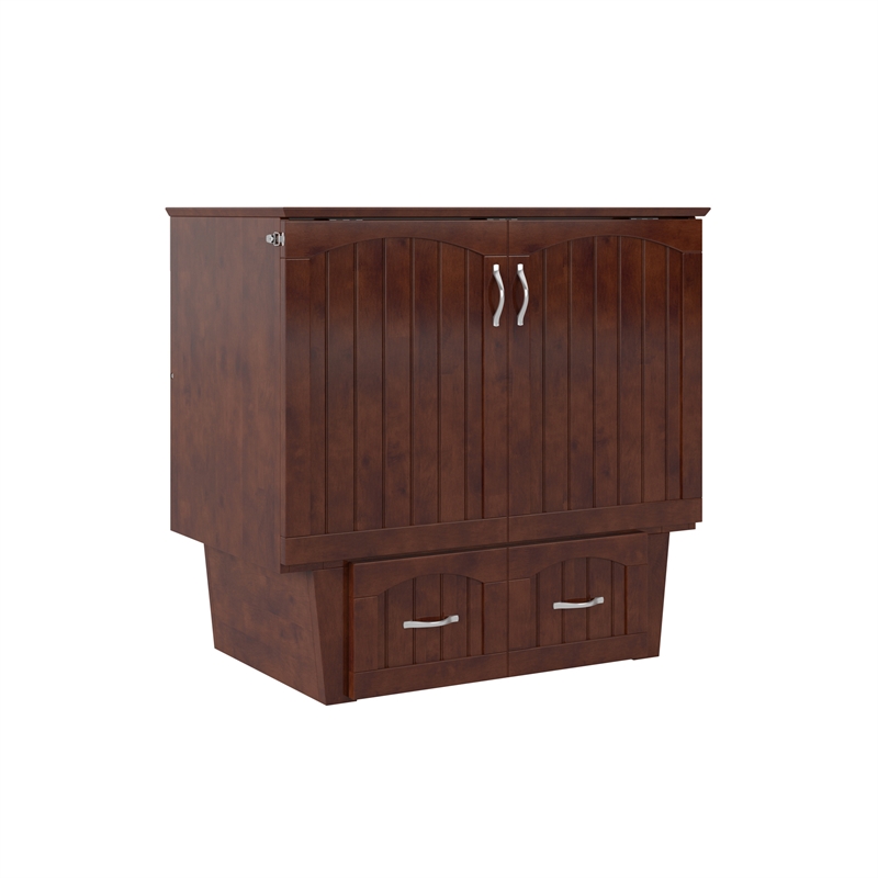 Nantucket Twin Wood Murphy Bed Chest w/ Mattress and Built-in Charger in Walnut