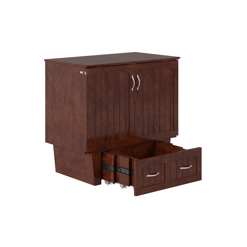 Nantucket Twin Wood Murphy Bed Chest w/ Mattress and Built-in Charger in Walnut