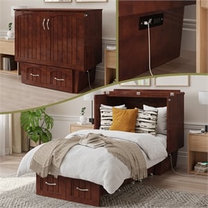 AFI Sydney Twin Solid Wood Murphy Bed Chest with Mattress in Walnut