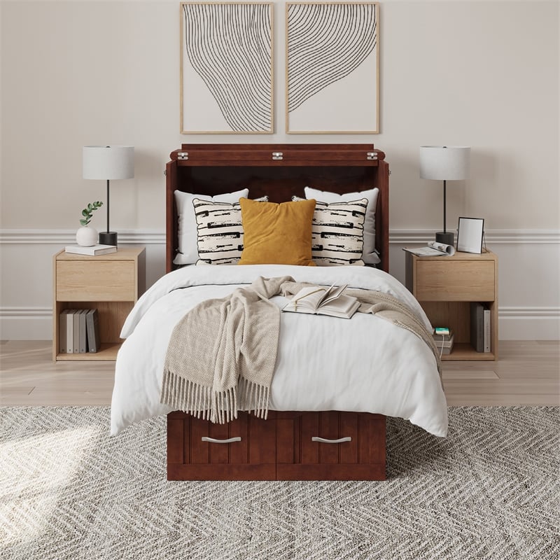 AFI Sydney Twin Solid Wood Murphy Bed Chest with Mattress in Walnut