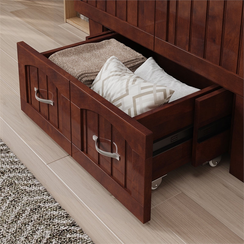 AFI Sydney Twin Solid Wood Murphy Bed Chest with Mattress in Walnut