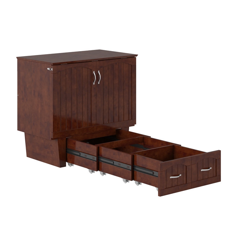 AFI Sydney Twin Solid Wood Murphy Bed Chest with Mattress in Walnut