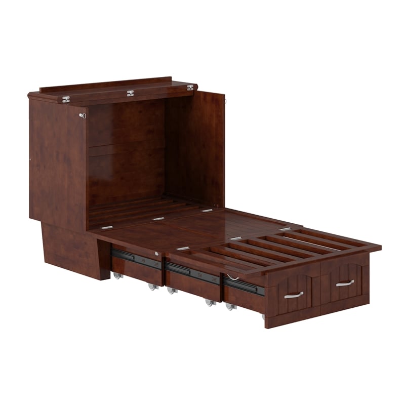 AFI Sydney Twin Solid Wood Murphy Bed Chest with Mattress in Walnut