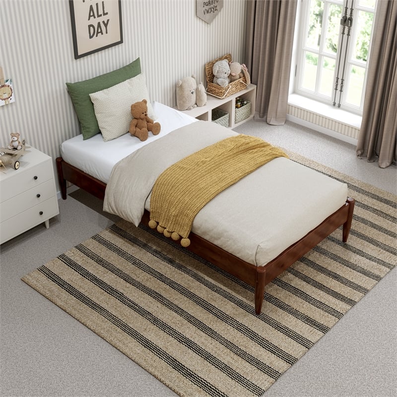 Pasadena Twin Low Profile Wood Platform Bed in Walnut