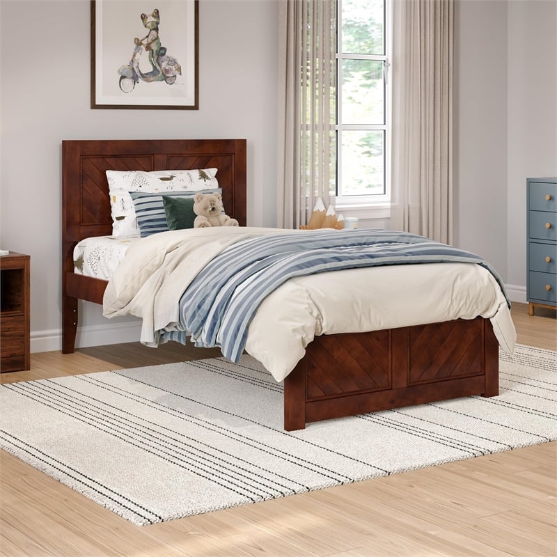 Canyon Twin Wood Platform Bed with Matching Footboard in Walnut