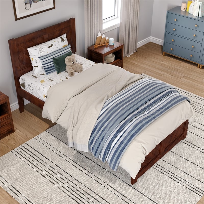 Canyon Twin Wood Platform Bed with Matching Footboard in Walnut