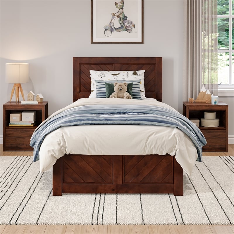 Canyon Twin Wood Platform Bed with Matching Footboard in Walnut