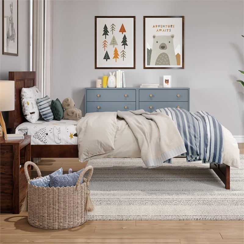 Canyon Twin Wood Platform Bed with Matching Footboard in Walnut