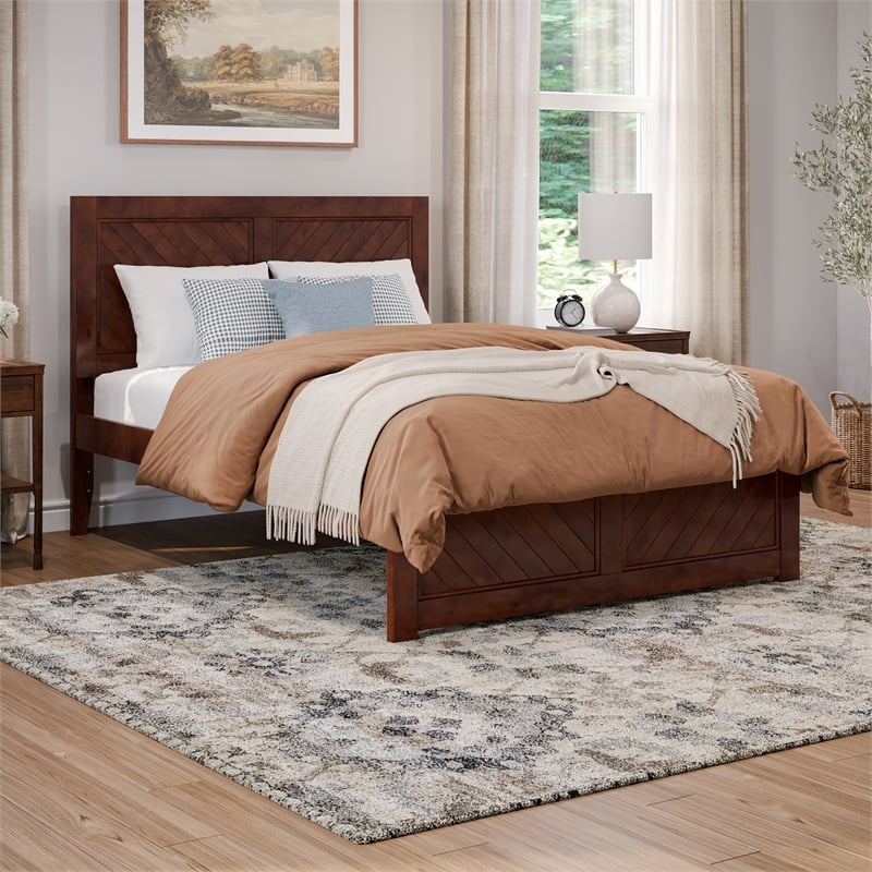 Canyon Full Wood Platform Bed with Matching Footboard in Walnut