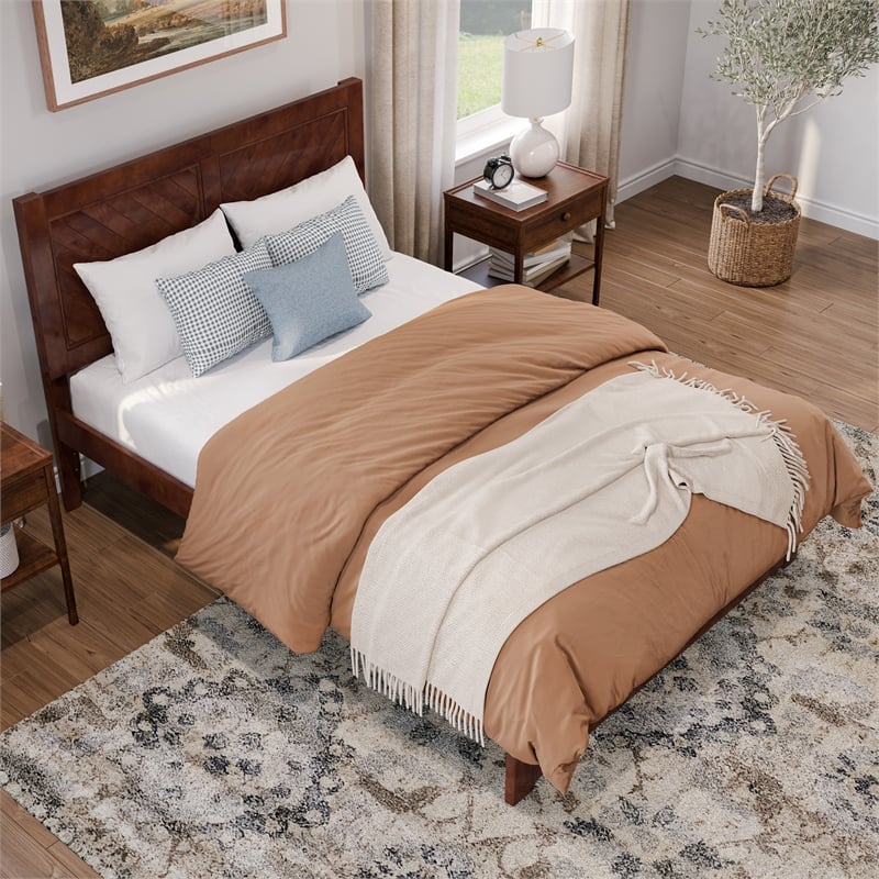 Canyon Full Wood Platform Bed with Matching Footboard in Walnut