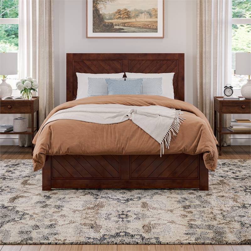 Canyon Full Wood Platform Bed with Matching Footboard in Walnut