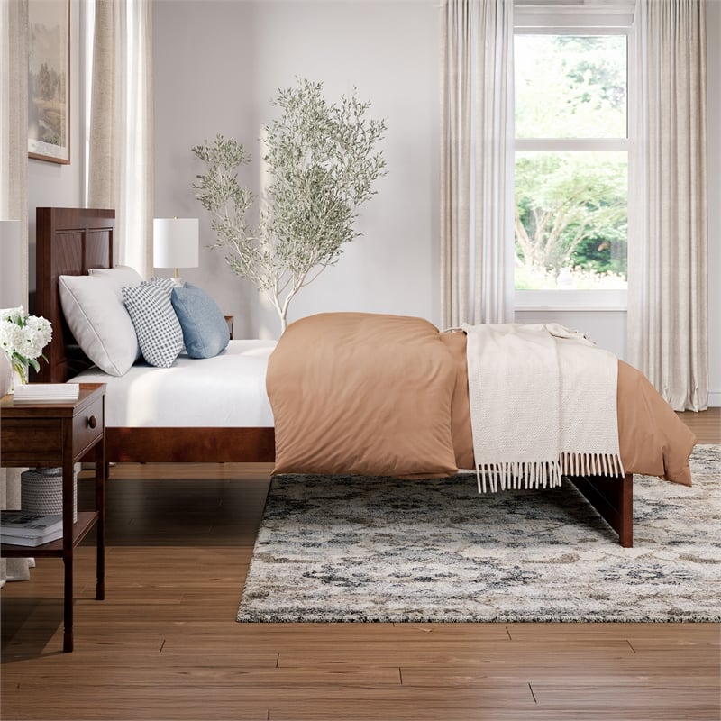 Canyon Full Wood Platform Bed with Matching Footboard in Walnut