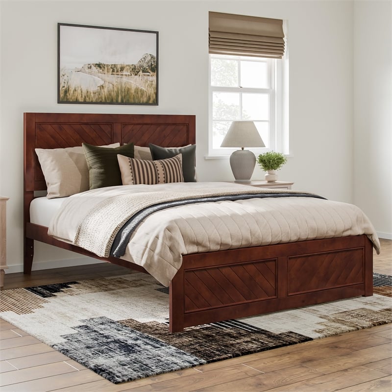 Canyon Queen Wood Platform Bed with Matching Footboard in Walnut