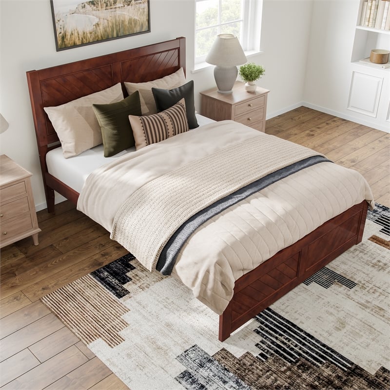 Canyon Queen Wood Platform Bed with Matching Footboard in Walnut
