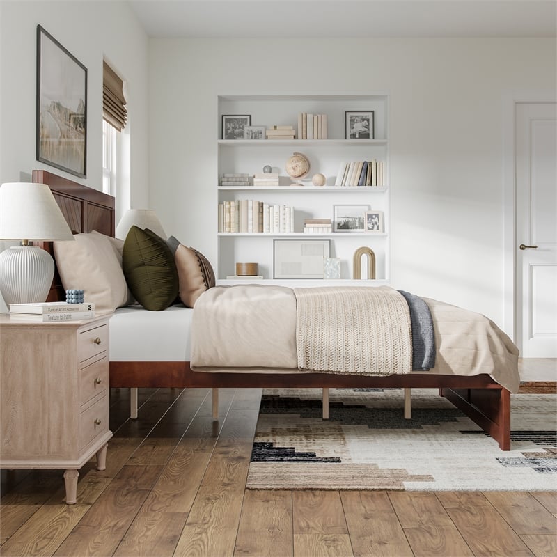 Canyon Queen Wood Platform Bed with Matching Footboard in Walnut