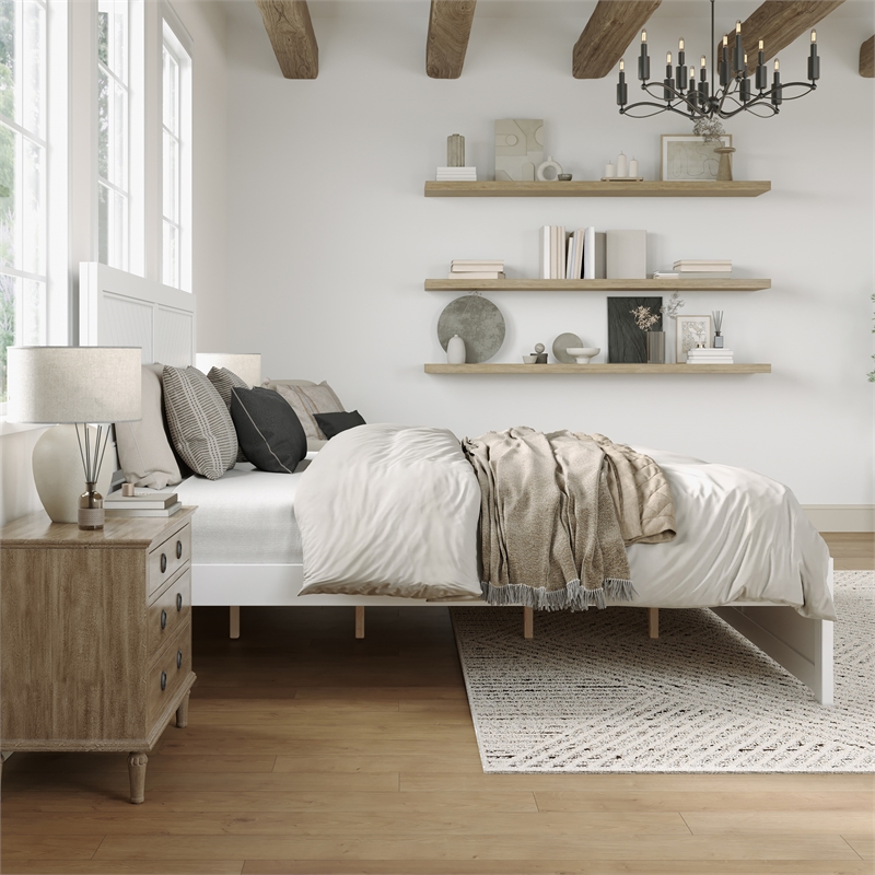 Canyon King Wood Platform Bed with Matching Footboard in White
