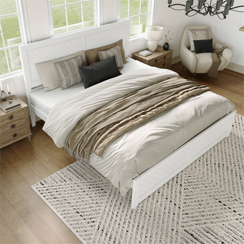 Canyon King Wood Platform Bed with Matching Footboard in White