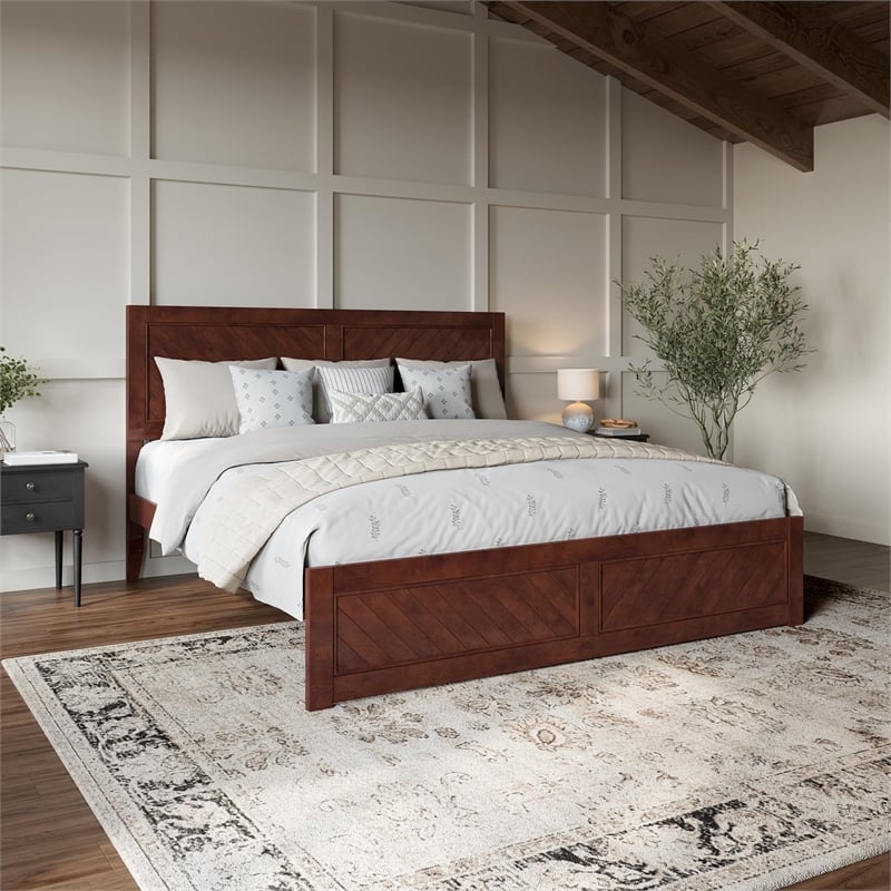 Canyon King Wood Platform Bed with Matching Footboard in Walnut