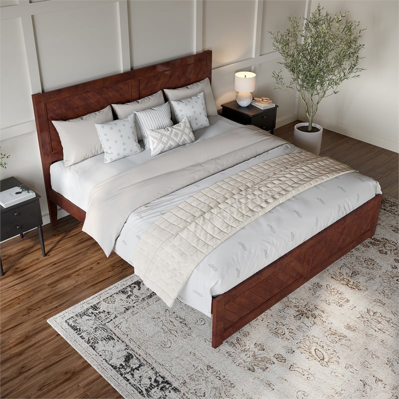 Canyon King Wood Platform Bed with Matching Footboard in Walnut