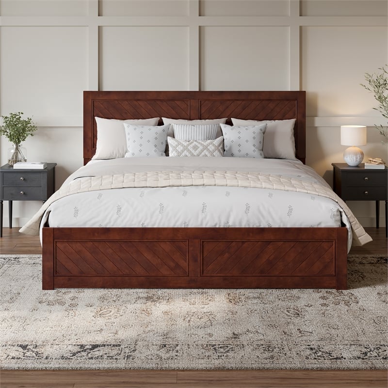 Canyon King Wood Platform Bed with Matching Footboard in Walnut
