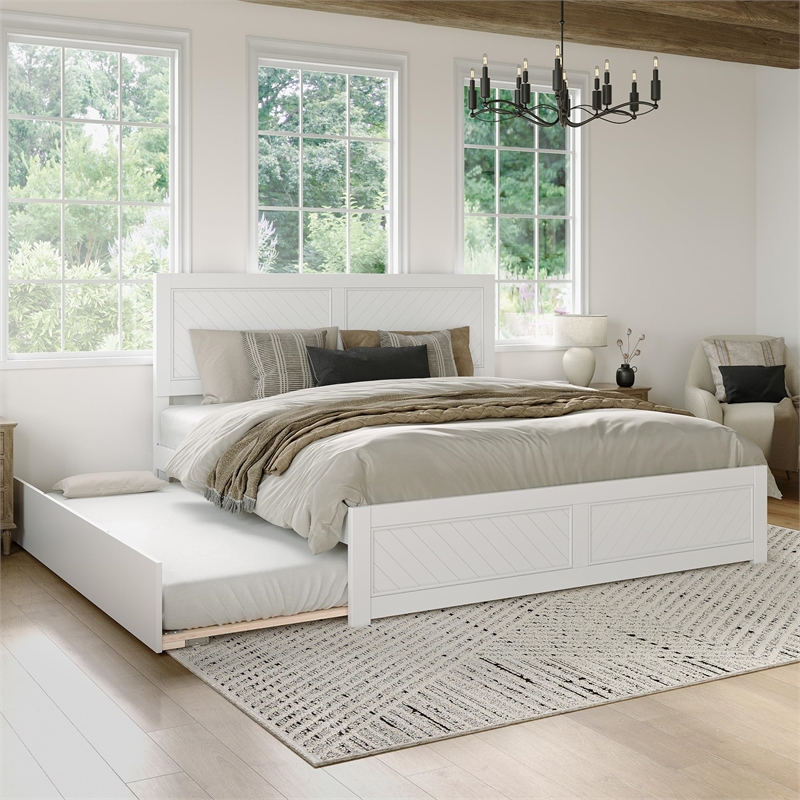 Canyon King Wood Platform Bed with Matching Footboard & Twin XL Trundle in White
