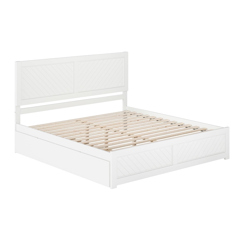 Canyon King Wood Platform Bed with Matching Footboard & Twin XL Trundle in White