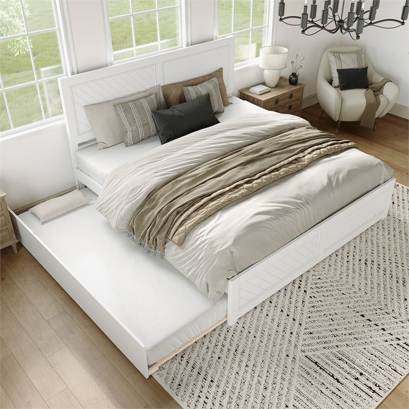 Canyon King Wood Platform Bed with Matching Footboard & Twin XL Trundle in White