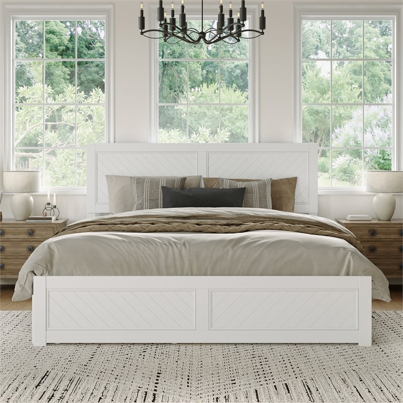 Canyon King Wood Platform Bed with Matching Footboard & Twin XL Trundle in White