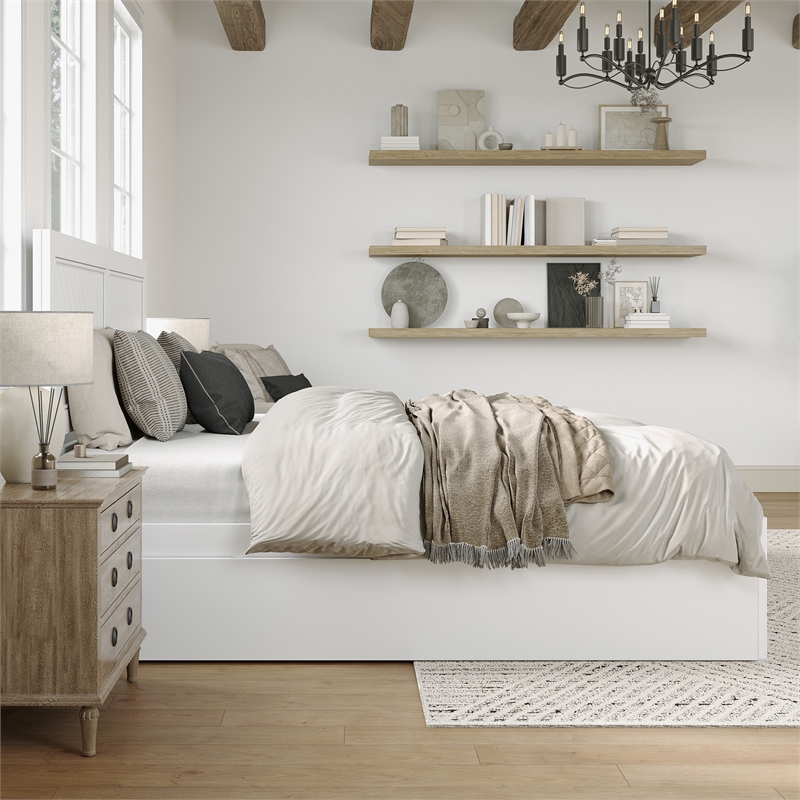 Canyon King Wood Platform Bed with Matching Footboard & Twin XL Trundle in White