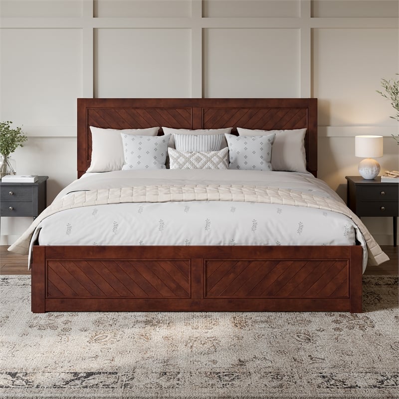 Canyon King Wood Platform Bed with Matching Footboard & Trundle in Walnut