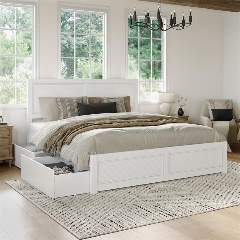 Canyon King Storage Wood Platform Bed with Matching Footboard in White