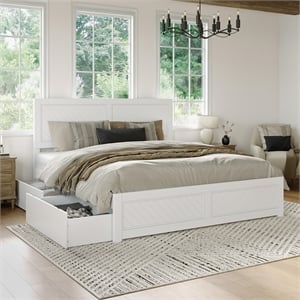 Canyon King Storage Wood Platform Bed with Matching Footboard in White