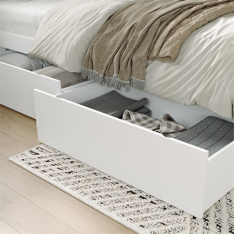 Canyon King Storage Wood Platform Bed with Matching Footboard in White
