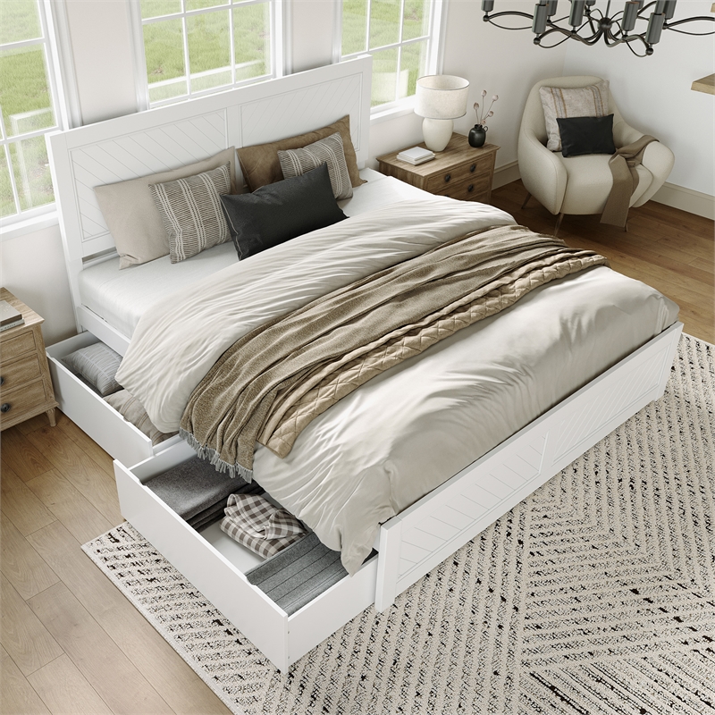 Canyon King Storage Wood Platform Bed with Matching Footboard in White