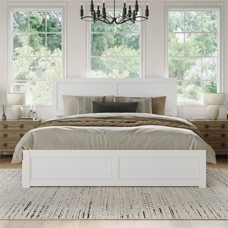 Canyon King Storage Wood Platform Bed with Matching Footboard in White