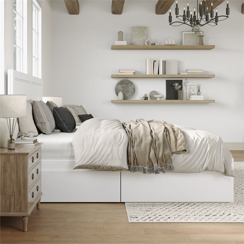 Canyon King Storage Wood Platform Bed with Matching Footboard in White