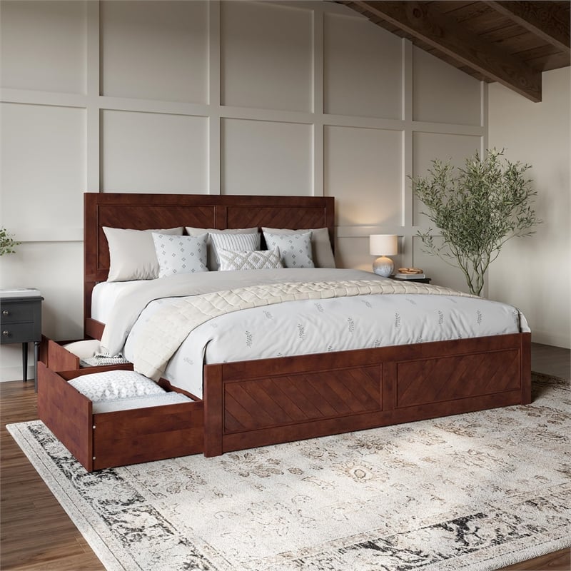 Canyon King Storage Wood Platform Bed with Matching Footboard in Walnut