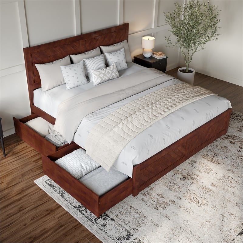 Canyon King Storage Wood Platform Bed with Matching Footboard in Walnut