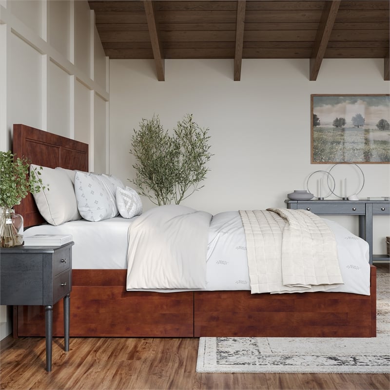 Canyon King Storage Wood Platform Bed with Matching Footboard in Walnut