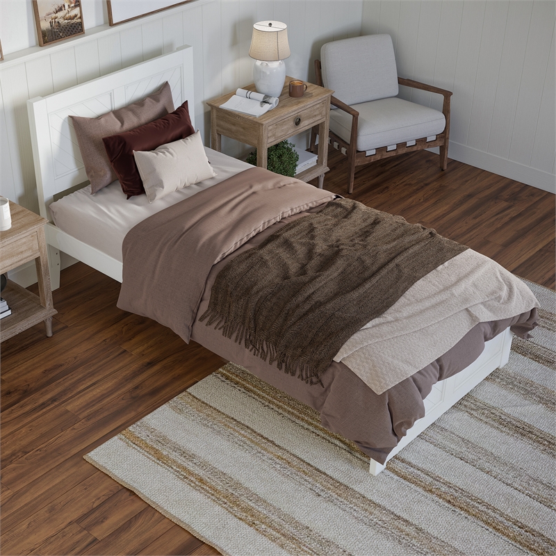 Canyon Twin XL Wood Platform Bed with Matching Footboard in White