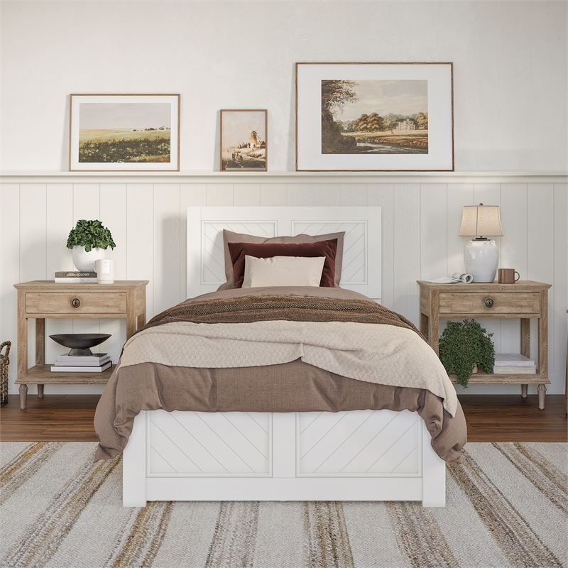 Canyon Twin XL Wood Platform Bed with Matching Footboard in White