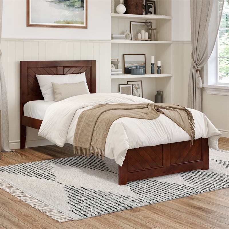 Canyon Twin XL Wood Platform Bed with Matching Footboard in Walnut